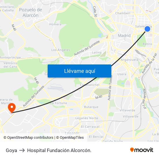 Goya to Hospital Fundación Alcorcón. map