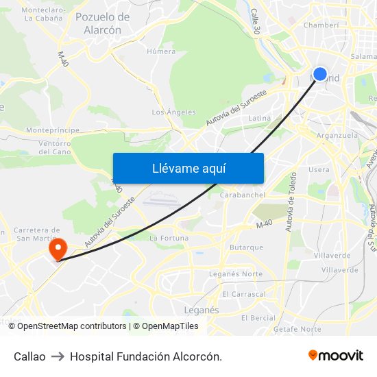 Callao to Hospital Fundación Alcorcón. map