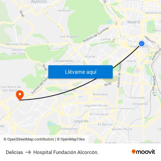 Delicias to Hospital Fundación Alcorcón. map