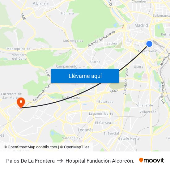 Palos De La Frontera to Hospital Fundación Alcorcón. map