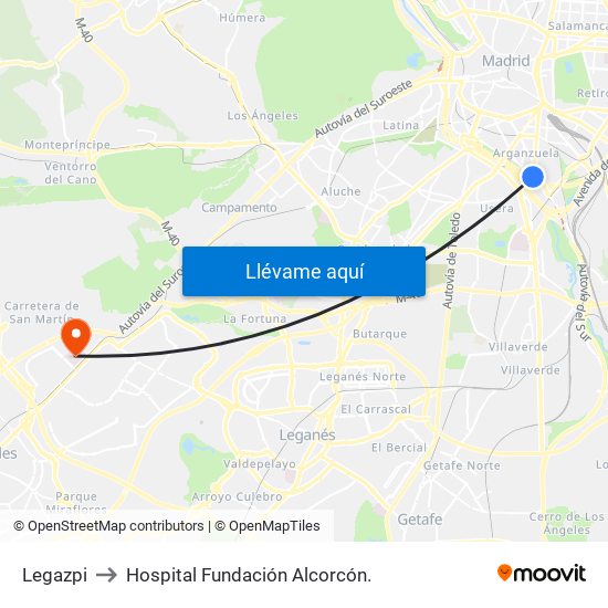 Legazpi to Hospital Fundación Alcorcón. map