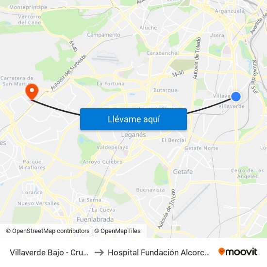 Villaverde Bajo - Cruce to Hospital Fundación Alcorcón. map
