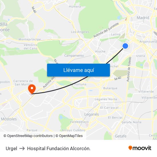 Urgel to Hospital Fundación Alcorcón. map