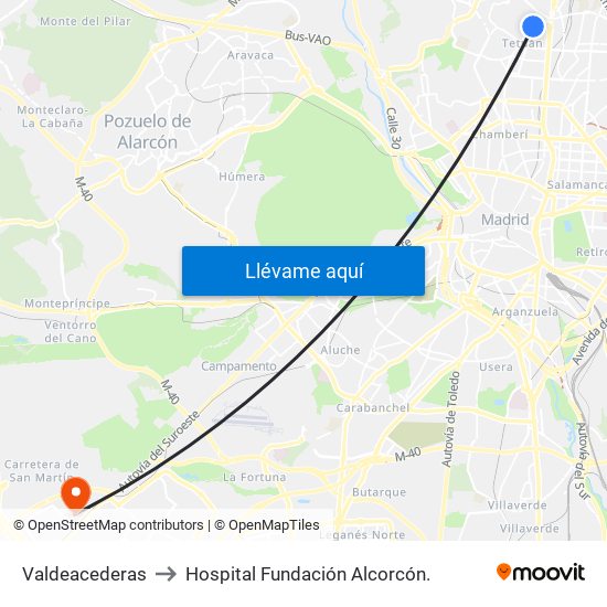 Valdeacederas to Hospital Fundación Alcorcón. map