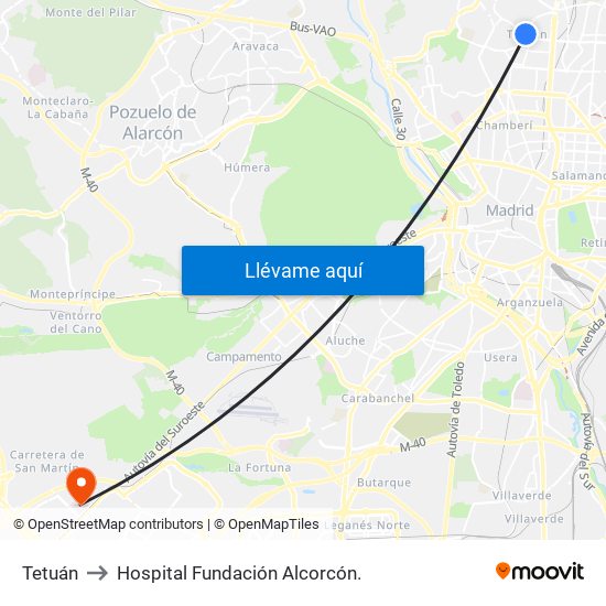 Tetuán to Hospital Fundación Alcorcón. map