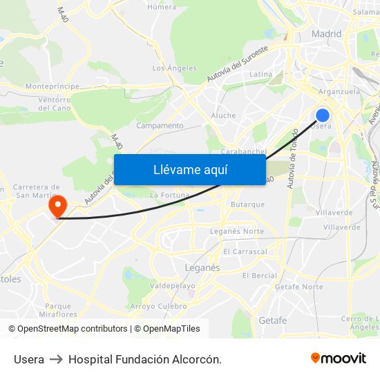 Usera to Hospital Fundación Alcorcón. map