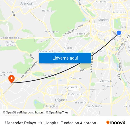 Menéndez Pelayo to Hospital Fundación Alcorcón. map