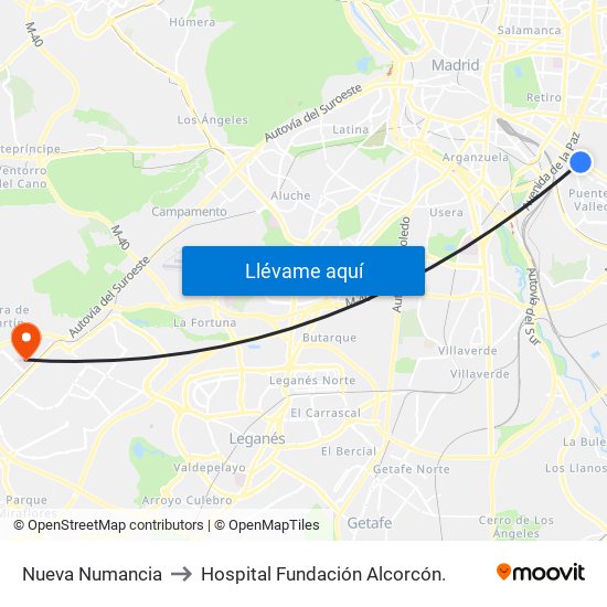 Nueva Numancia to Hospital Fundación Alcorcón. map
