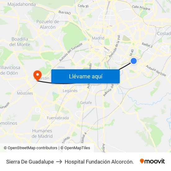 Sierra De Guadalupe to Hospital Fundación Alcorcón. map