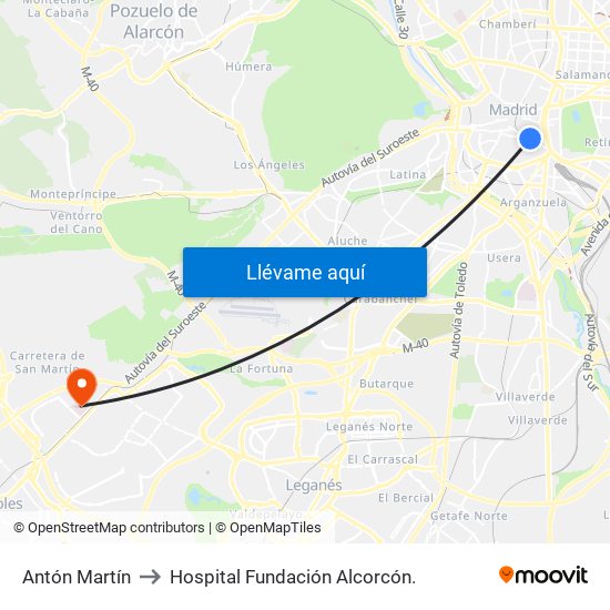 Antón Martín to Hospital Fundación Alcorcón. map
