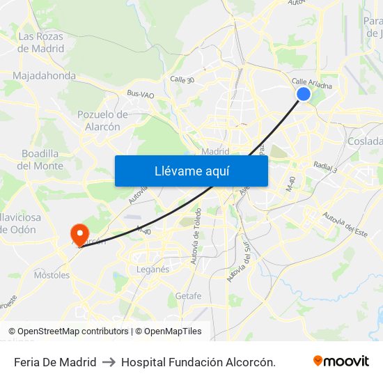 Feria De Madrid to Hospital Fundación Alcorcón. map