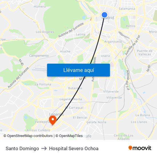 Santo Domingo to Hospital Severo Ochoa map