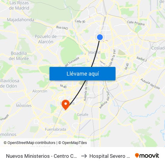Nuevos Ministerios - Centro Comercial to Hospital Severo Ochoa map