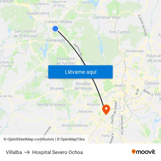 Villalba to Hospital Severo Ochoa map