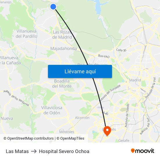 Las Matas to Hospital Severo Ochoa map