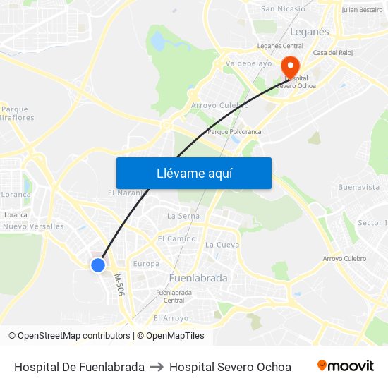 Hospital De Fuenlabrada to Hospital Severo Ochoa map