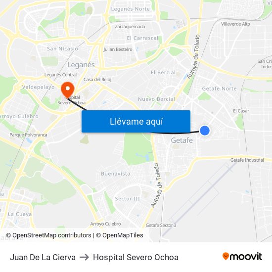 Juan De La Cierva to Hospital Severo Ochoa map