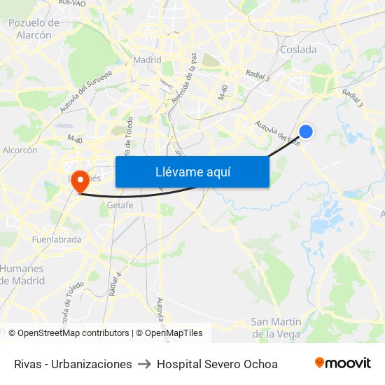 Rivas - Urbanizaciones to Hospital Severo Ochoa map
