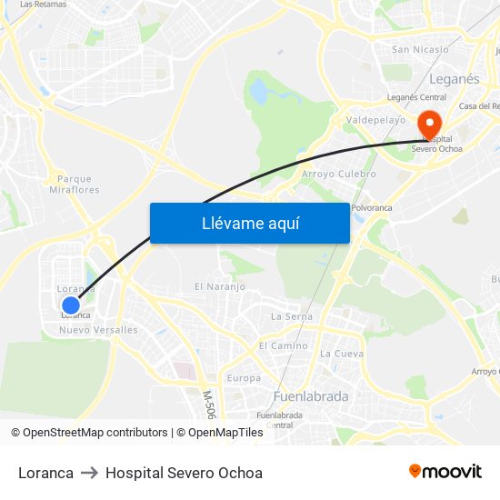 Loranca to Hospital Severo Ochoa map