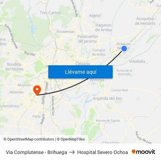 Vía Complutense - Brihuega to Hospital Severo Ochoa map