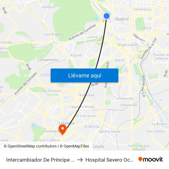 Intercambiador De Príncipe Pío to Hospital Severo Ochoa map