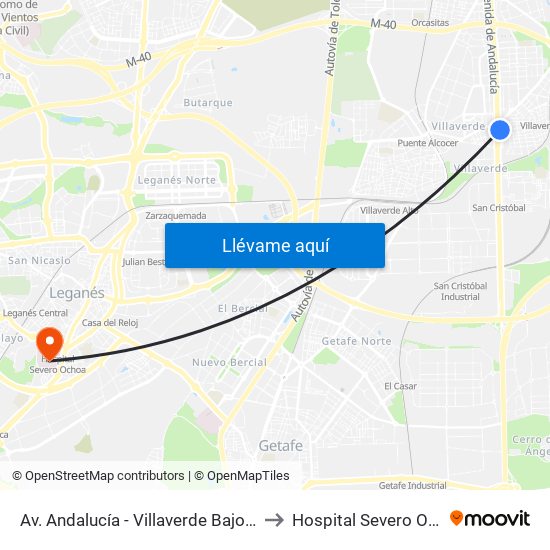 Av. Andalucía - Villaverde Bajo Cruce to Hospital Severo Ochoa map