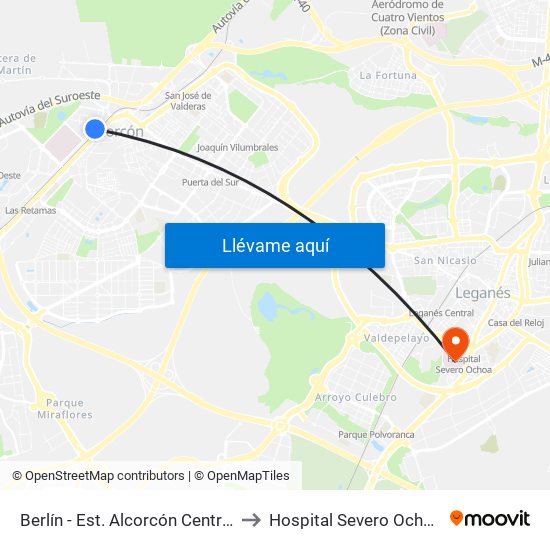 Berlín - Est. Alcorcón Central to Hospital Severo Ochoa map