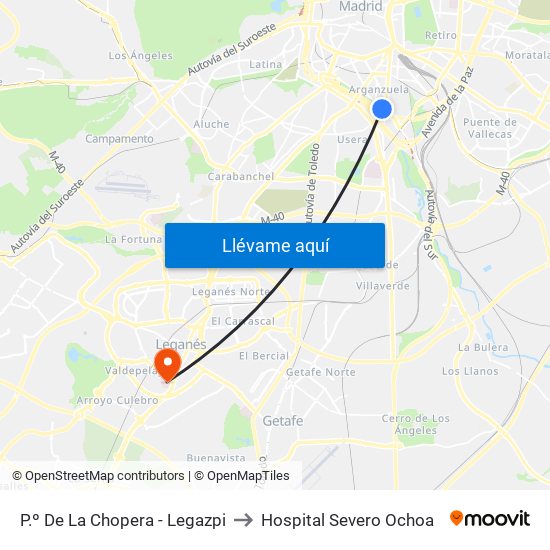 P.º De La Chopera - Legazpi to Hospital Severo Ochoa map