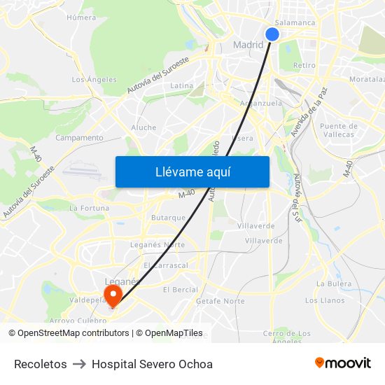 Recoletos to Hospital Severo Ochoa map