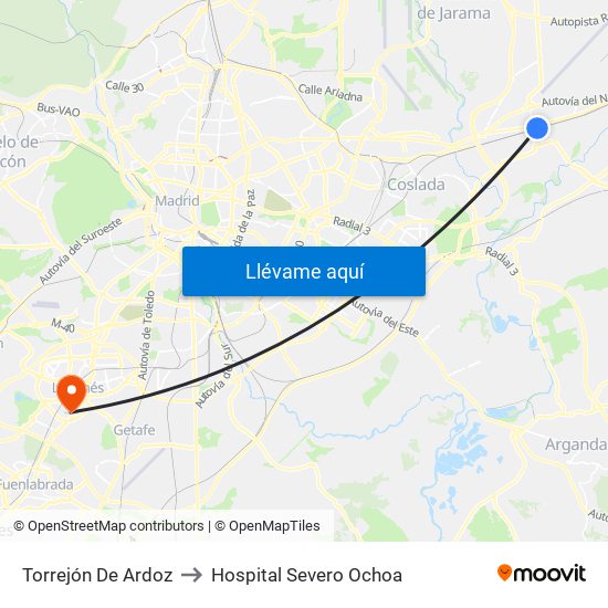 Torrejón De Ardoz to Hospital Severo Ochoa map