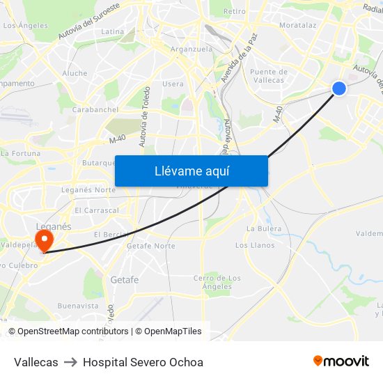 Vallecas to Hospital Severo Ochoa map