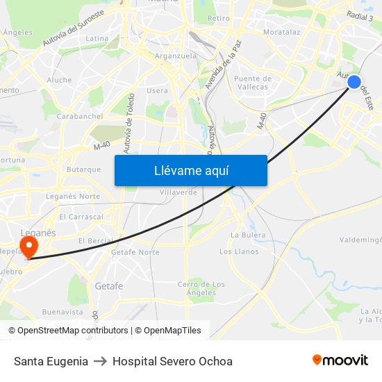 Santa Eugenia to Hospital Severo Ochoa map