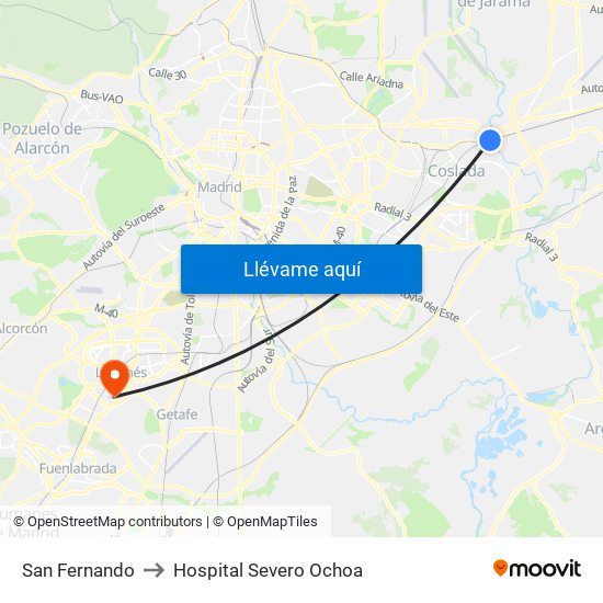 San Fernando to Hospital Severo Ochoa map