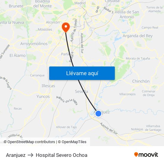 Aranjuez to Hospital Severo Ochoa map
