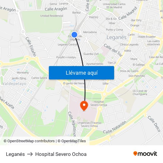 Leganés to Hospital Severo Ochoa map