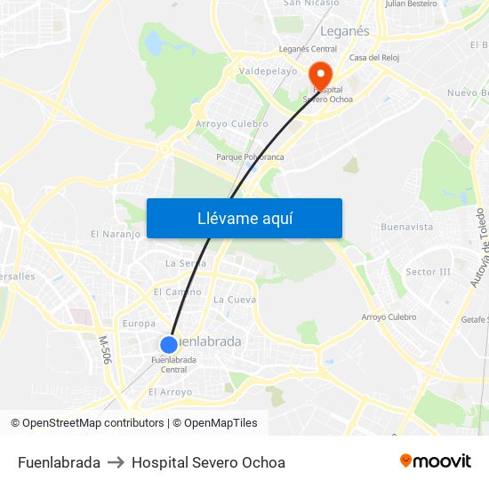 Fuenlabrada to Hospital Severo Ochoa map
