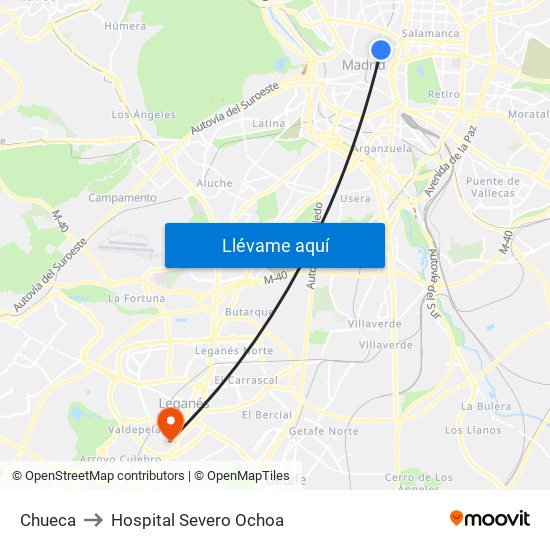 Chueca to Hospital Severo Ochoa map