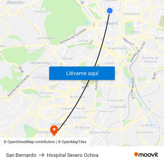 San Bernardo to Hospital Severo Ochoa map