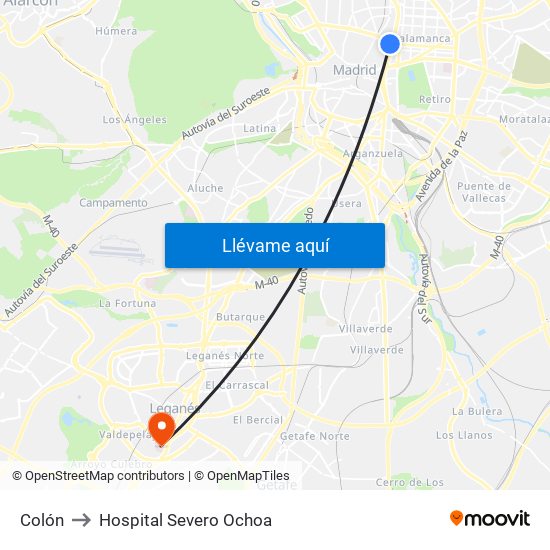 Colón to Hospital Severo Ochoa map