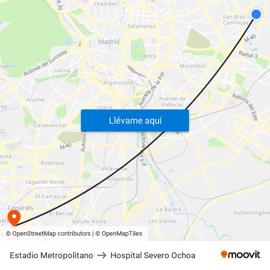Estadio Metropolitano to Hospital Severo Ochoa map