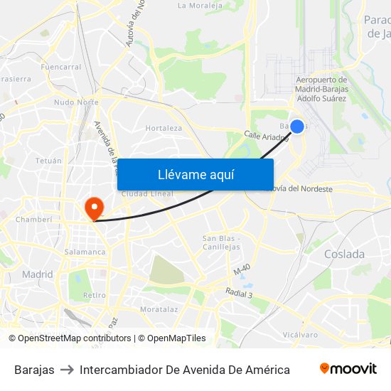 Barajas to Intercambiador De Avenida De América map