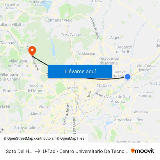 Soto Del Henares to U-Tad - Centro Universitario De Tecnología Y Arte Digital map