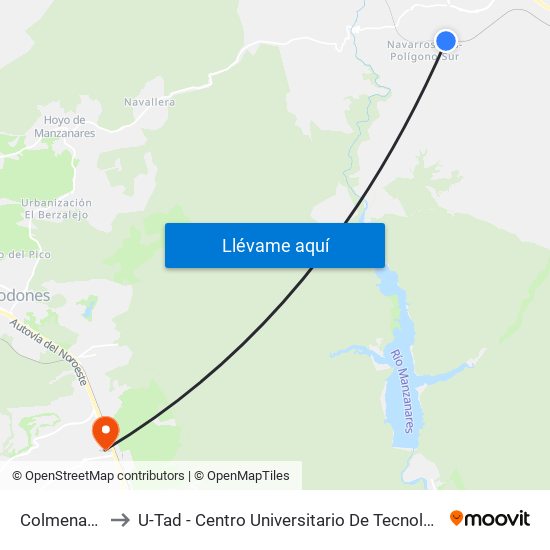 Colmenar Viejo to U-Tad - Centro Universitario De Tecnología Y Arte Digital map