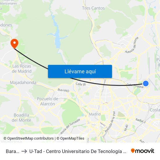Barajas to U-Tad - Centro Universitario De Tecnología Y Arte Digital map