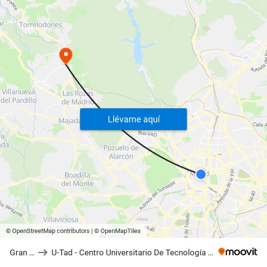 Gran Vía to U-Tad - Centro Universitario De Tecnología Y Arte Digital map