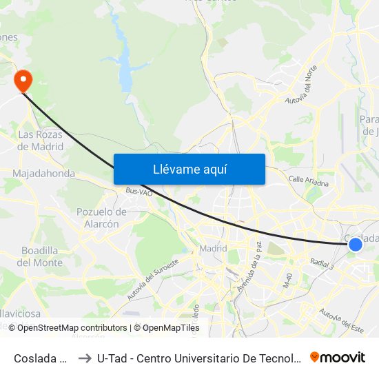 Coslada Central to U-Tad - Centro Universitario De Tecnología Y Arte Digital map