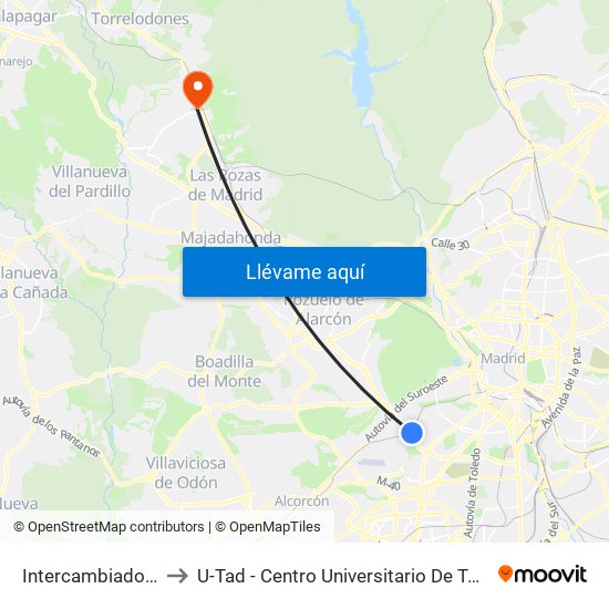 Intercambiador De Aluche to U-Tad - Centro Universitario De Tecnología Y Arte Digital map