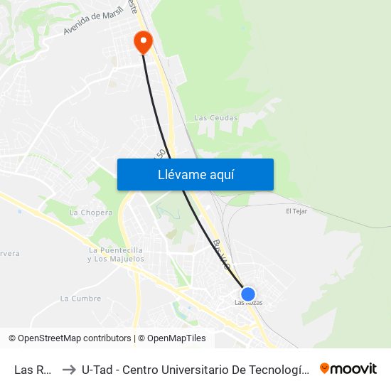 Las Rozas to U-Tad - Centro Universitario De Tecnología Y Arte Digital map