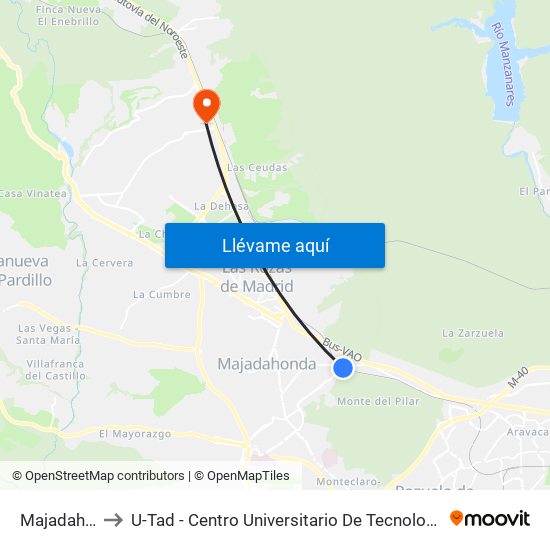 Majadahonda to U-Tad - Centro Universitario De Tecnología Y Arte Digital map
