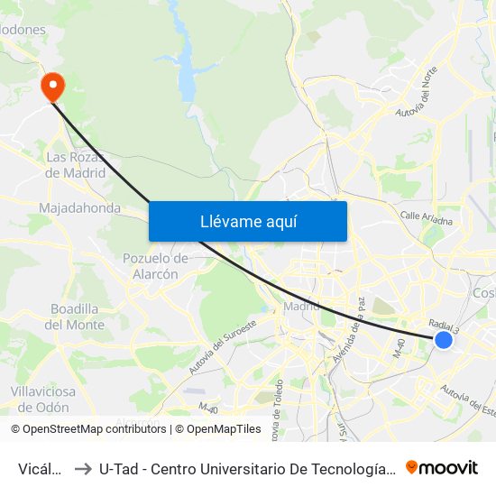 Vicálvaro to U-Tad - Centro Universitario De Tecnología Y Arte Digital map